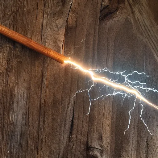 Image similar to a wooden wand with lightning bursting out of it