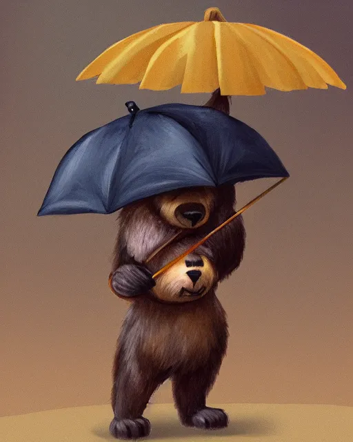 Prompt: autumn a bear with an umbrella by samuel smith trending on artstation