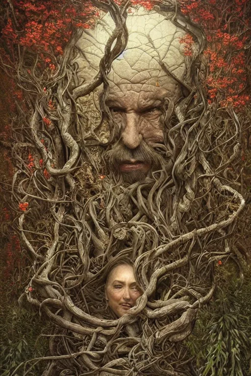 Image similar to intricate stunning highly detailed portrait of baba yaga, 🌱, by agostino arrivabene and vladimir kush, surreal, digital painting, ultra realistic, dramatic lighting, twisted vines, lush plants, pristine water, artstation