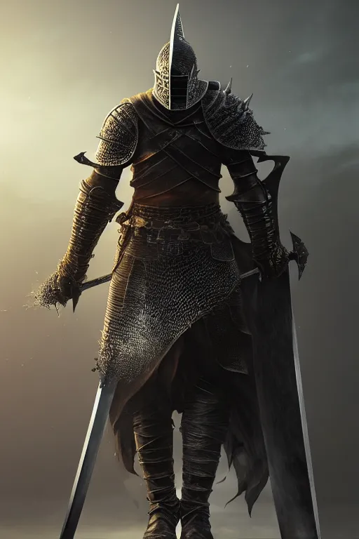 Image similar to dark souls knight holding two swords with each hand, full body, detailed intricate, award winning, highly detailed, sharp focus, cinematic lighting, golden ratio, unreal engine 5, octane render, art by wlop and artgerm and greg rutkowski, masterpiece, trending on artstation, 8 k