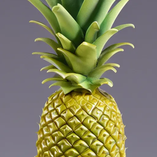 Prompt: studio photo of a ceramic figure, in the shape of a pineapple. photorealistic, shiny, minimalist, ultra detailed.