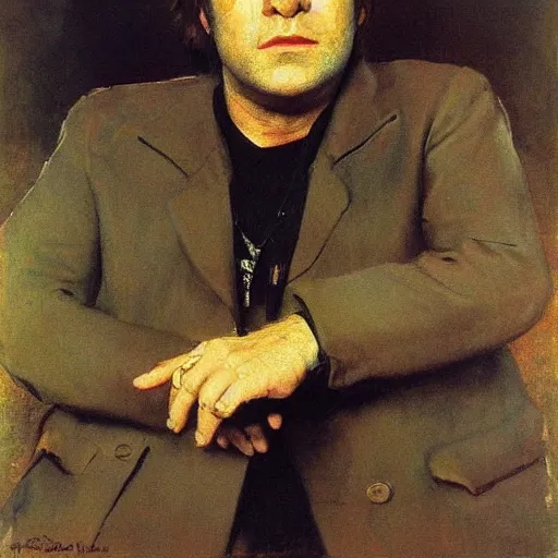 Image similar to portrait of elton john lennon thoughtful in 1 9 7 0 by ilya repin