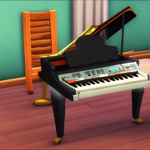 Image similar to cat playing piano, the sims 4