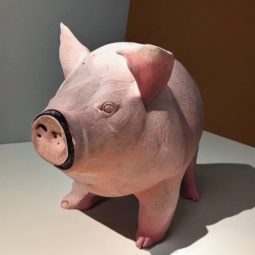 Prompt: “ a pig sculpture work in progress in an artist ’ s studio, mixed materials ”