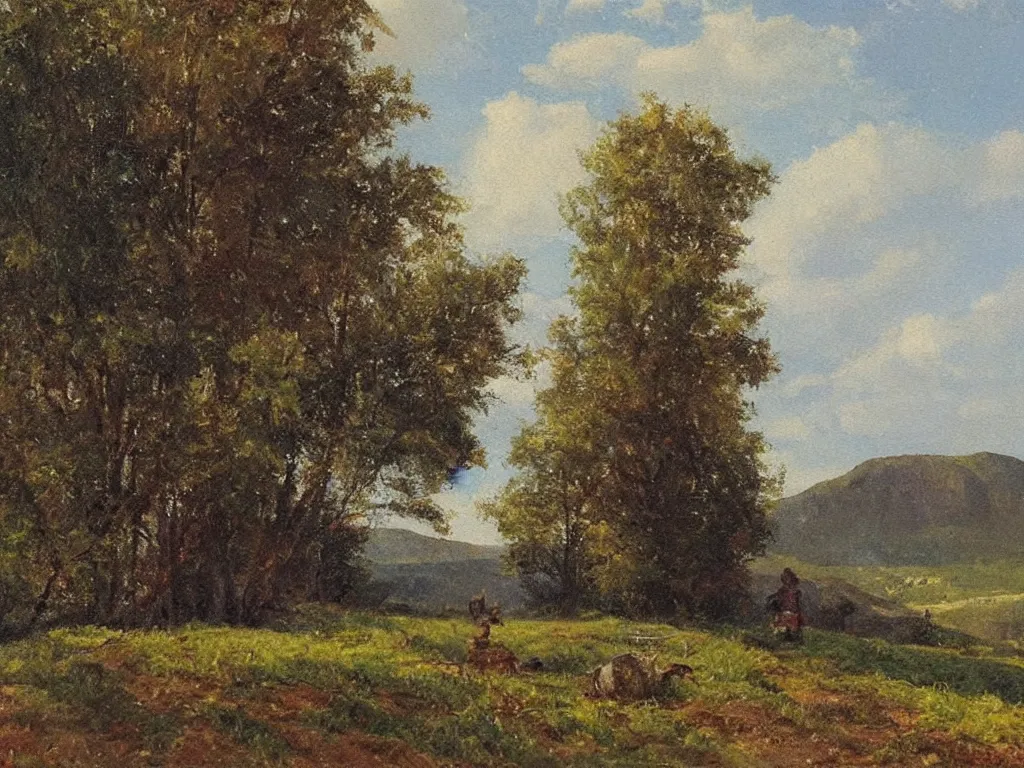 Image similar to scene with character in a landscape. painting by albin brunovsky