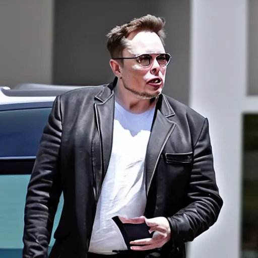 Image similar to elon musk robbing a bank. dollars. lots of dollars. theft. security.