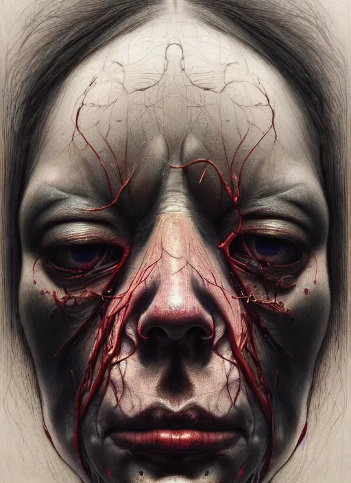 Image similar to there is ugliness in beauty, but there is also beauty in ugliness detailed portrait painting inspired by beksinski and alex gray, accurate anatomy by jenny saville, edward hopper trending on artstation. 8 k