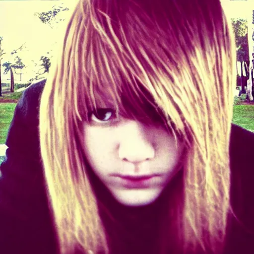 Prompt: emo teenage girl selfie in 2005. Myspace profile picture