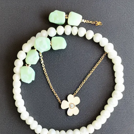 Image similar to simple embroidered clover necklace with jade stone