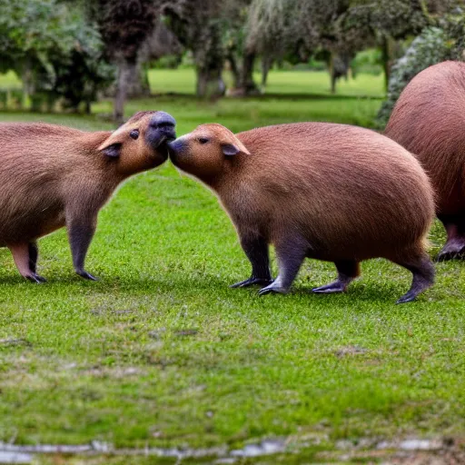 Prompt: A photo of a group of capybaras having a business meeting , 4K, high quality