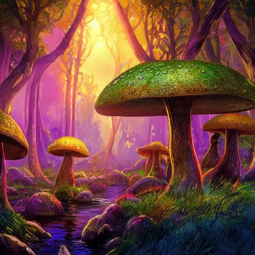 Prompt: bright, colorful, realistic, detailed from Elder Scrolls: shivering isles concept art mushroom forest backlighting, kodachrome, high contrast, highly detailed, sharp focus, digital painting, concept art, illustration, trending on artstation, comic book by Alex Ross and Adam Adamowicz cover art