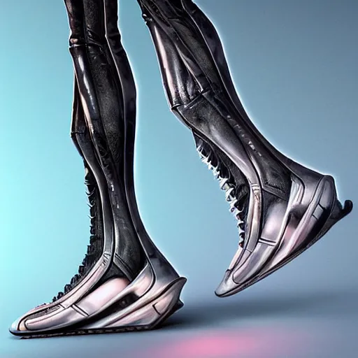 Image similar to futuristic balenciaga and vetements sneakers in giger style on gradient background, colorful, ultra rendered extreme realism and detail, 8 k, highly detailed, realistic, pbr, photorealistic