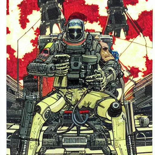 Image similar to sci - fi, dystopian bounty hunter, art by otomo