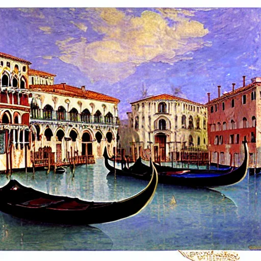 Image similar to venetian gondolas in the style of vrubel