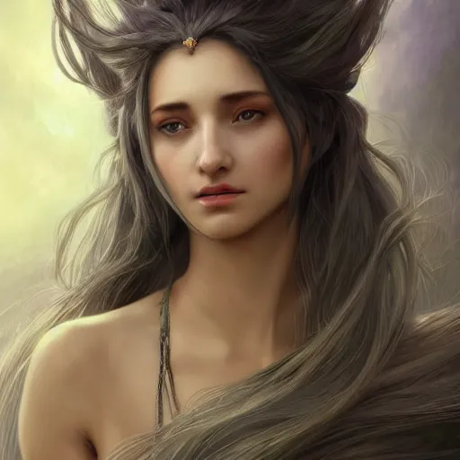 Prompt: epic portrait moon goddess, beauty, pretty face, glossy skin, long gray flowing hair, blurry backround pyramids, digital painting, artstation, concept art, soft light, hdri, smooth, sharp focus, illustration, fantasy, intricate, elegant, highly detailed, D&D, matte painting, in the style of Greg Rutkowski and Alphonse Mucha and artemisia, 8k, highly detailed, jurgens, rutkowski, bouguereau, pastoral, rustic, georgic