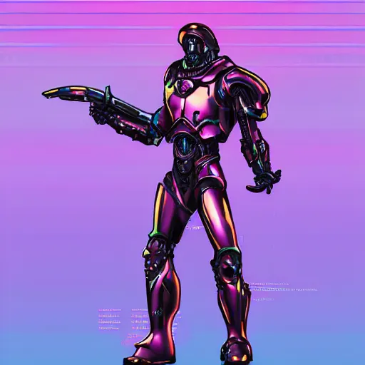 Prompt: a fully body shot of a synthwave paladin, digital art, trending on artstation