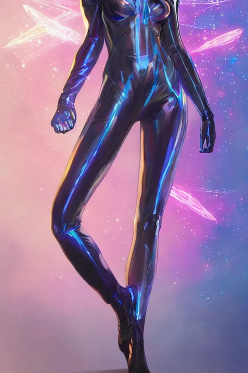 Image similar to extremely attractive superhero female character with the power of holographic warrfare, slender, curvy, high - tech futuristic holographic costume, laser, full view, cool pose, artwork by artgerm and kenneth rocafort, featured on artstation, cgsociety, detailed, award winning comic book cover character digital masterpiece, behance