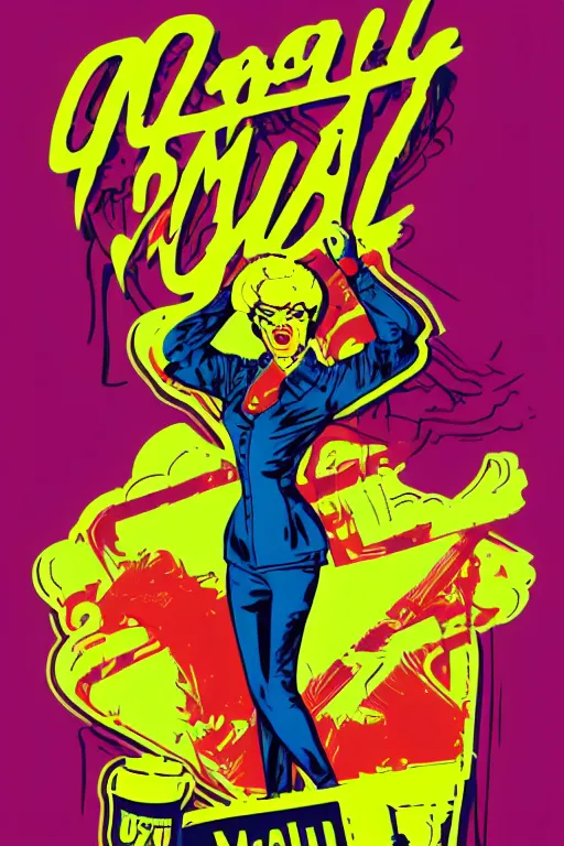 Image similar to crazy mad woman, 7 6 retro futurist illustration art by butcher billy, sticker, colorful, illustration, highly detailed, simple, smooth and clean vector curves, no jagged lines, vector art, smooth andy warhol style