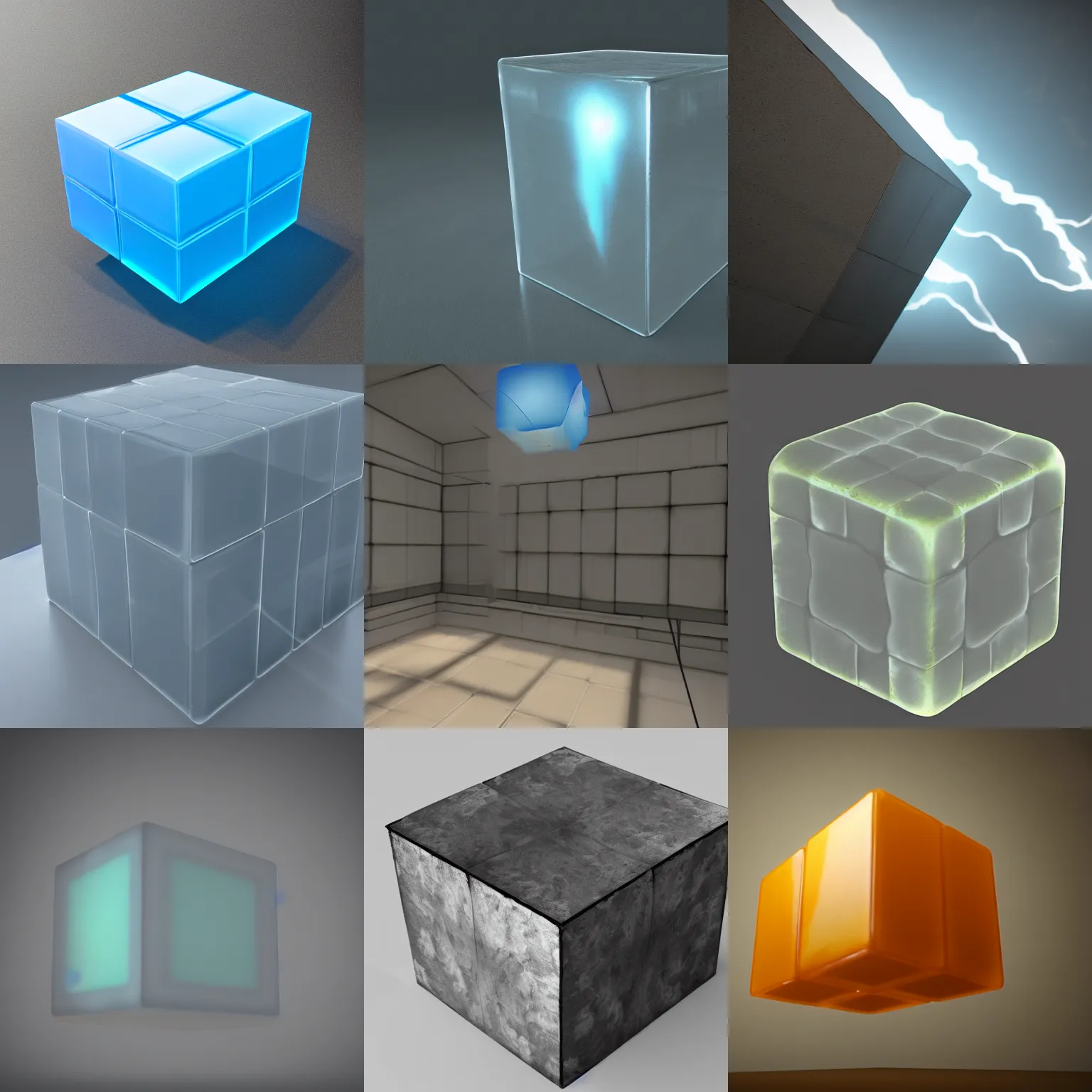 Prompt: Translucent Cube, First-Person view, Rembrant Lightening, Unreal Engine, 8K