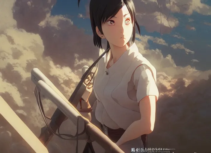 Image similar to a 3 d film animation still portrait of a 2 1 0 0's manga heroine, finely detailed features, sun light, painted by greg rutkowski, akira toriyama studio ghibli