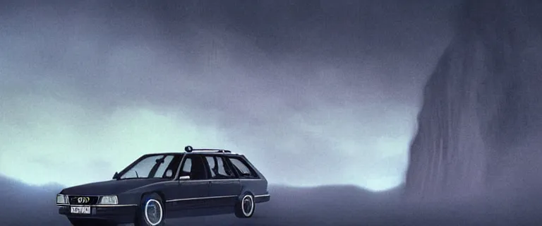 Image similar to Audi 80 B3 Avant (1988) floating in the void, a horror sci-fi, dramatic lighting, cinematic, off-world, space, zero gravity, eldritch horror creatures floating through space, establishing shot, extremely high detail, photorealistic, cinematic lighting, artstation, by simon stalenhag