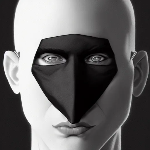 Prompt: man wearing black fabric mask, highly detailed face, character art portrait, deviantart artstation, by artgerm