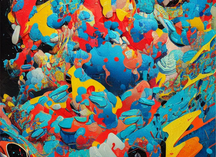 Image similar to highly textured oil painting modern art abstract, moma by james jean and katsuhiro otomo and erik jones, inspired by akira anime, smooth texture, intricate oil painting, high detail illustration, sharp high detail, long exposure