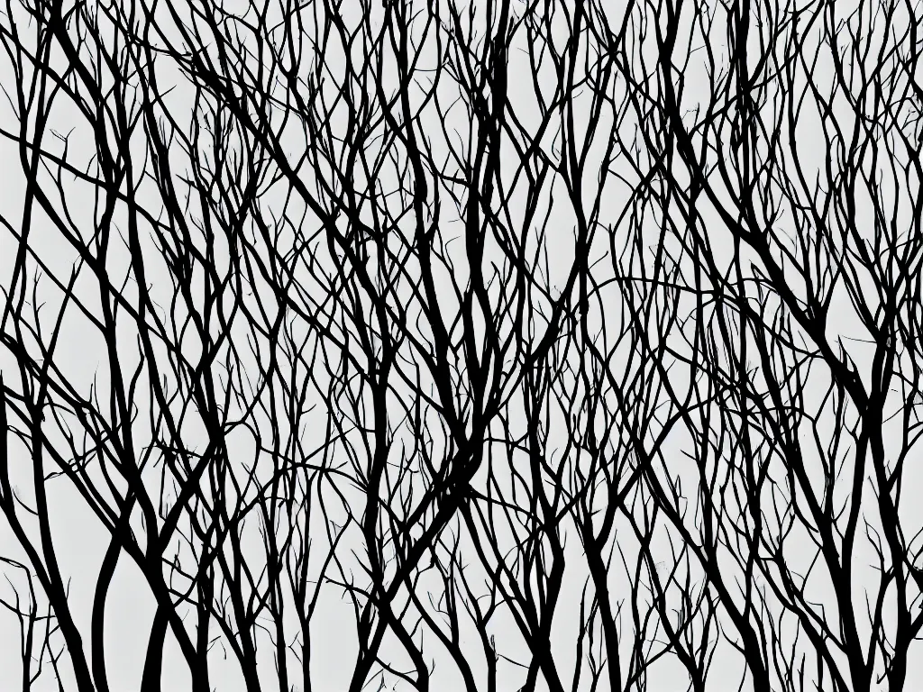 Prompt: minimal silhouette art of tree branches in the shape of an artificial intelligence