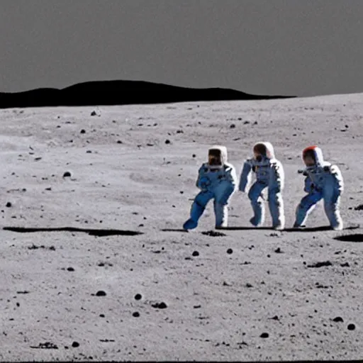 Image similar to a team of astronauts playing cricket on the moon. low gravity environment