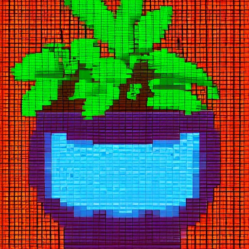 Prompt: a pixel art drawing of a potted plant, detailed pixel art