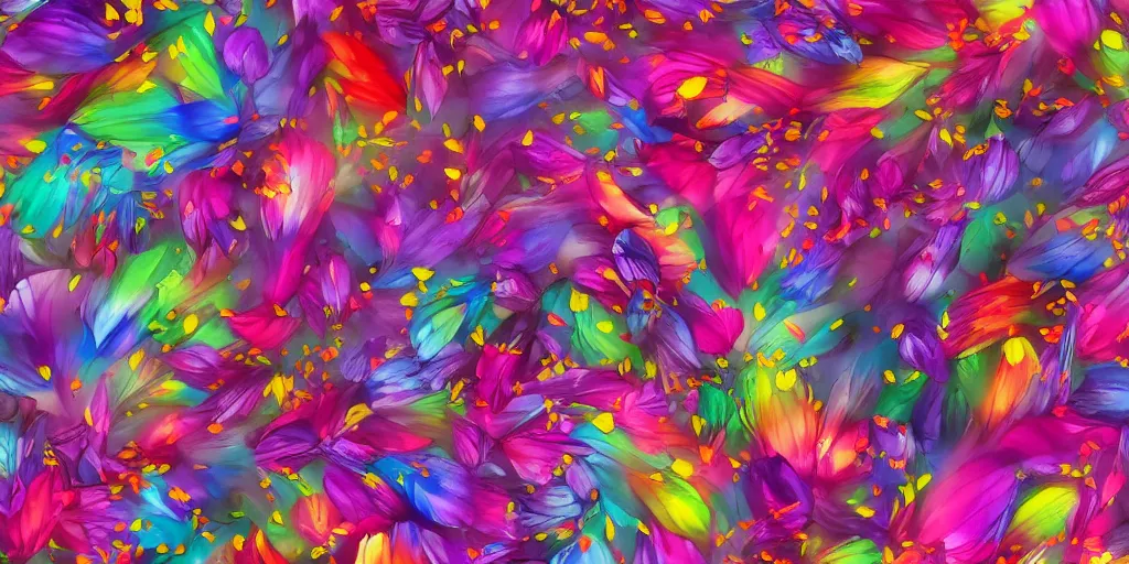 Image similar to background art of spaciously scattered multi colored flower petals flowing through the air from left to right on a clean background, anime, artgerm, manga, trending on artstation, art nouveau, large, medium, small elements