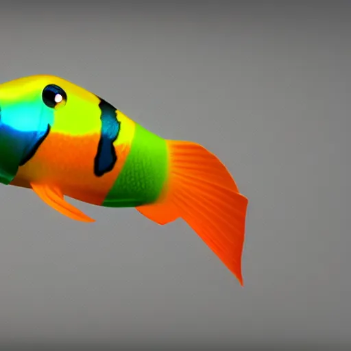 Prompt: a 3d low poly render of a multicolored gradient goldfish, blender, soft lighting
