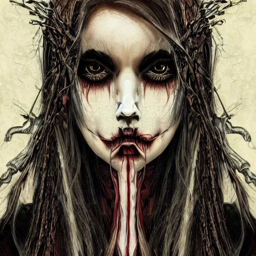 Image similar to semi - realistic detailed weird and scary beautiful anatomical metaphysical maniac portrait of woman gothic style sharp focus