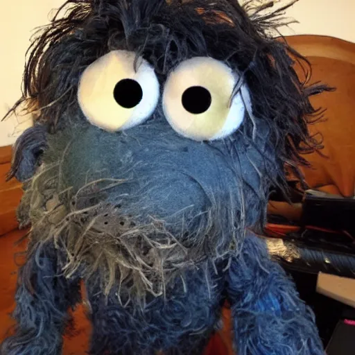 Prompt: disheveled, worn, torn muppet