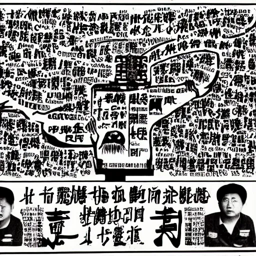 Image similar to chinese prison, bodily organs, in the style of daniel johnston and outsider art, 4k, overlaid with chinese text