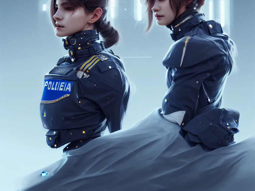 Image similar to portrait futuristic sweden police uniform female, at future neon light rooftop, ssci - fi and fantasy, intricate and very very beautiful and elegant, highly detailed, digital painting, artstation, concept art, smooth and sharp focus, illustration, art by tan zi and ayanamikodon and alphonse mucha and wlop