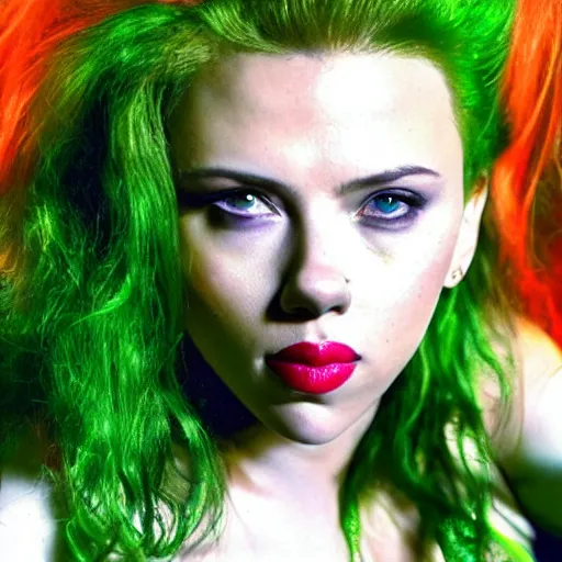 Image similar to scarlett johansson as poison ivy, dc, photography, movie, beautiful,