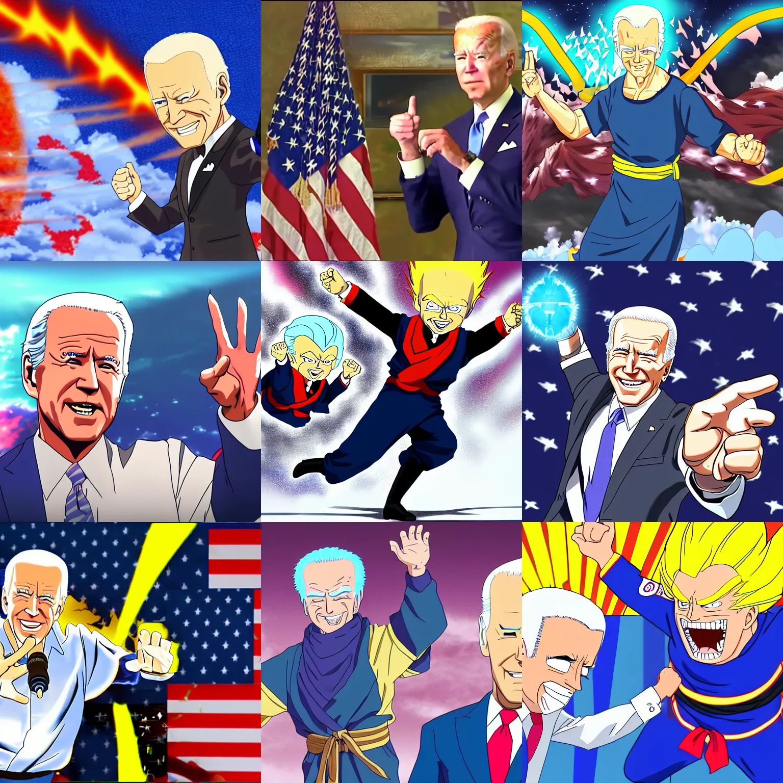 Prompt: Joe Biden is charging the kamehameha wave, anime style, 4k HD
