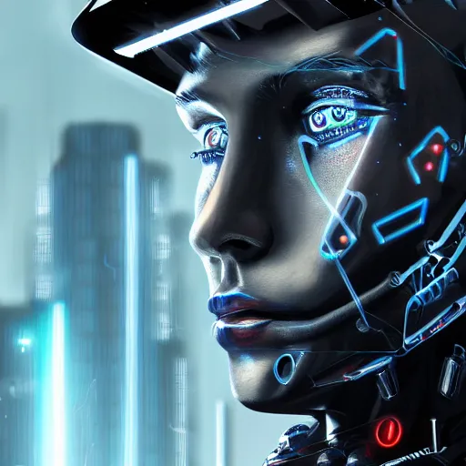 Image similar to portrait of robot, cyberpunk, ultra realistic