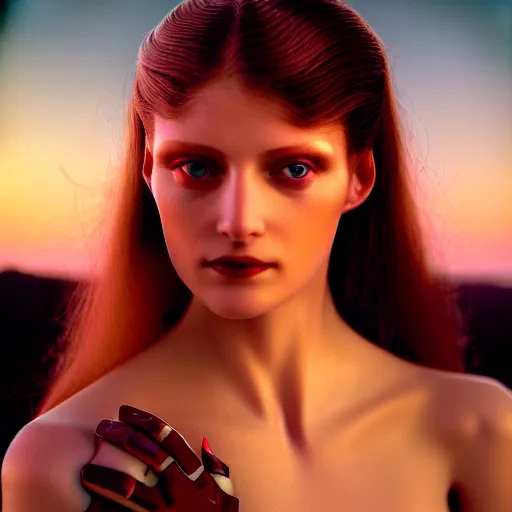 Prompt: photographic portrait of a stunningly beautiful renaissance female replicant android robot in soft dreamy light at sunset, contemporary fashion shoot, by edward robert hughes, annie leibovitz and steve mccurry, david lazar, jimmy nelsson, breathtaking, 8 k resolution, extremely detailed, beautiful, establishing shot, artistic, hyperrealistic, beautiful face, octane render