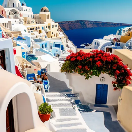 Prompt: sun drenched santorini cozy dslr wide angle professional award winning