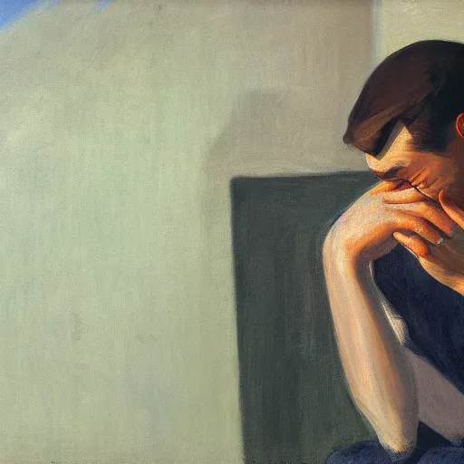 Image similar to a portrait of a crying man by Edward Hopper, 4k,