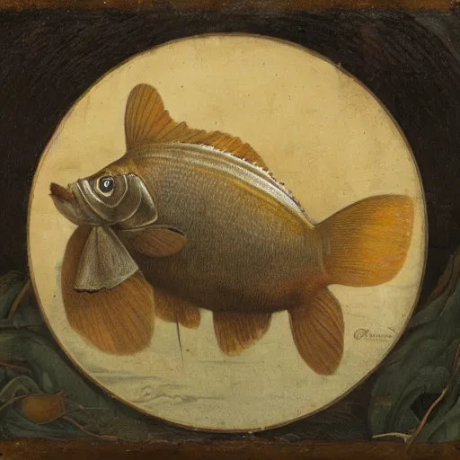 Image similar to a canvas showing a rotten tench