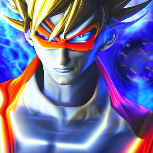 Prompt: Cyber Ultra Instict Goku Portrait, Smooth Digital Artwork, Fractal Chaos Background, Rendered in Maya, Hyperdetailed
