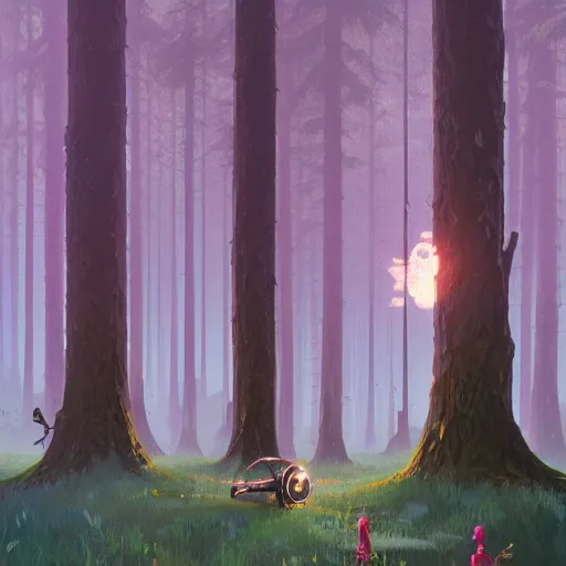 Image similar to breath of the wild, simon stalenhag, forest