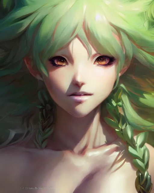 Image similar to character concept art of an anime dryad | | cute - fine - face, pretty face, realistic shaded perfect face, fine details by stanley artgerm lau, wlop, rossdraws, james jean, andrei riabovitchev, marc simonetti, and sakimichan, tranding on artstation