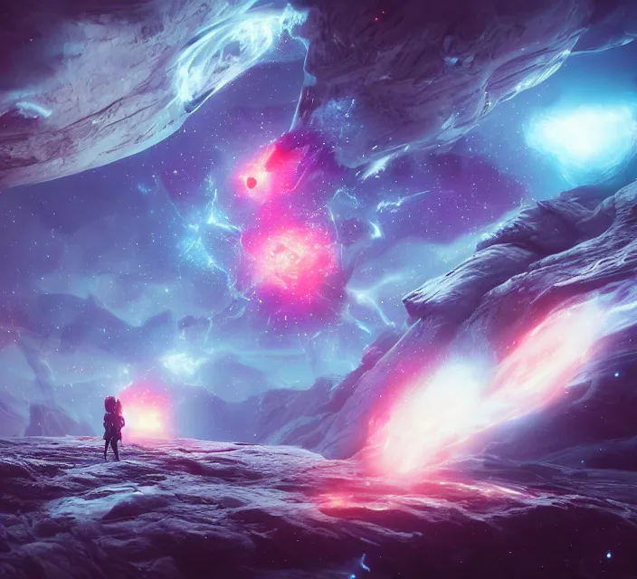 Image similar to the great cosmic fart. matte painting comic book art, cinematic, highly detailed, realistic, beautiful cosmic neural network, octane render, unreal engine, depth of field, trending on artstation, sharp focus, philosophical splashes of colors