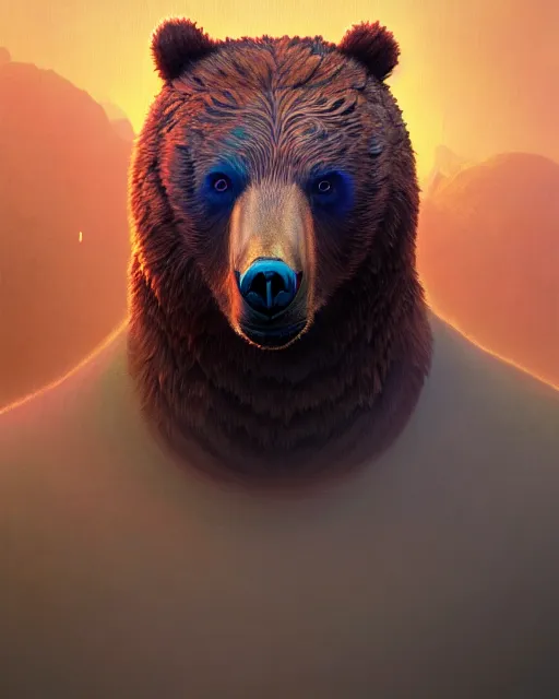 Image similar to highly detailed surreal vfx portrait of a stonepunk bear, stephen bliss, unreal engine, greg rutkowski, loish, rhads, beeple, makoto shinkai and lois van baarle, ilya kuvshinov, rossdraws, tom bagshaw, alphonse mucha, global illumination, detailed and intricate environment