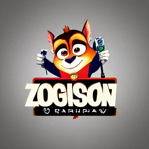 Image similar to “ logo of a upside down monkey in the style of zootopia holding laser gun, with a black background, digital art, award winning, trending on art station, retro style ”