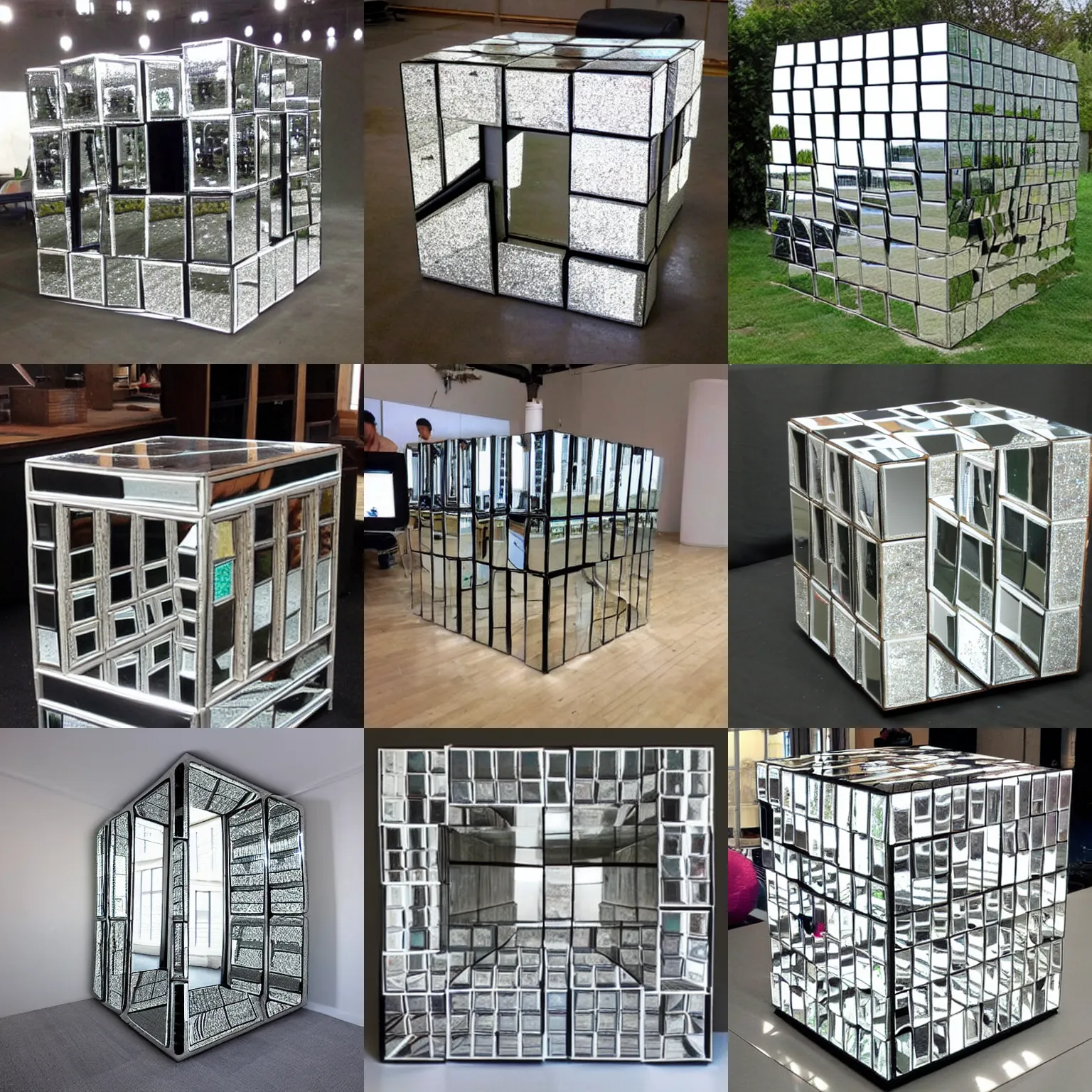 Prompt: the inside of a cube made out of mirrors